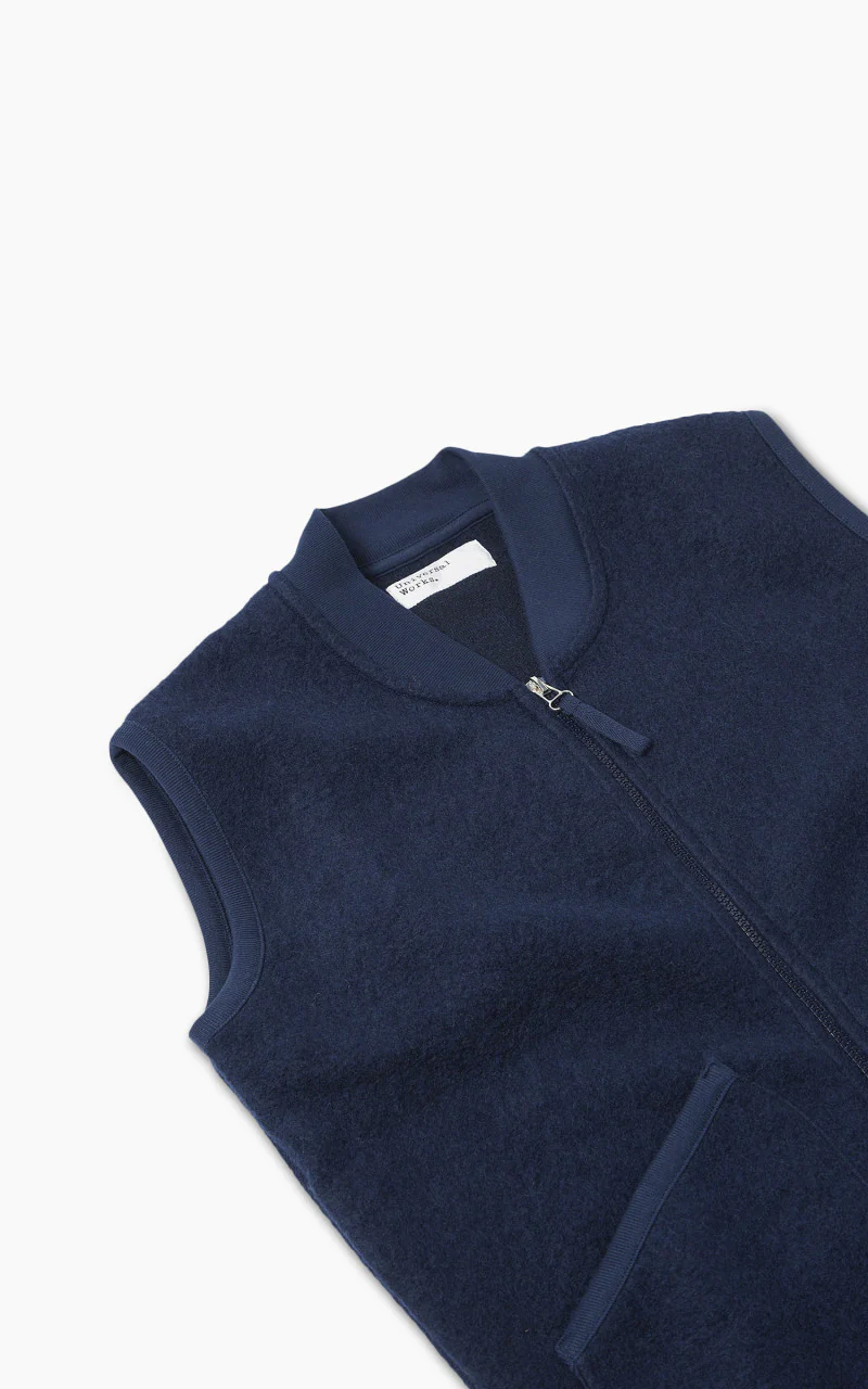Universal Works Zip Waistcoat Wool Fleece Indigo - Image 3