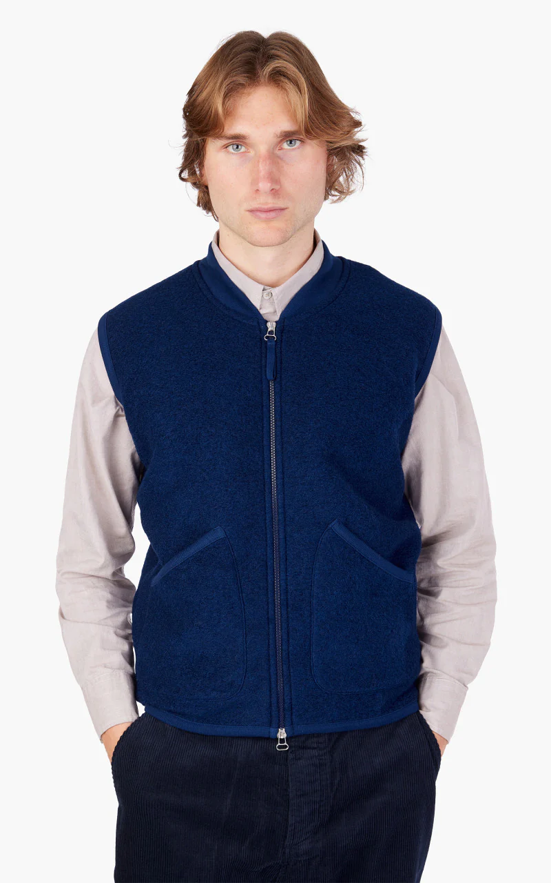 Universal Works Zip Waistcoat Wool Fleece Indigo - Image 4