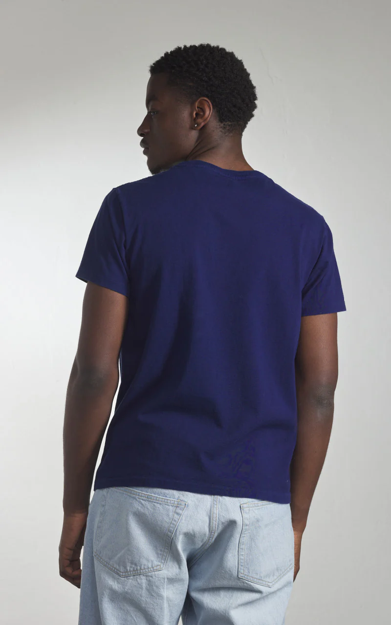Velva Sheen Crew Neck Pocket Tee Blue Indigo Dyed - Image 3