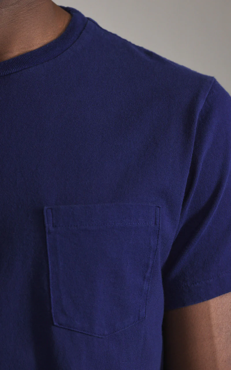 Velva Sheen Crew Neck Pocket Tee Blue Indigo Dyed - Image 4