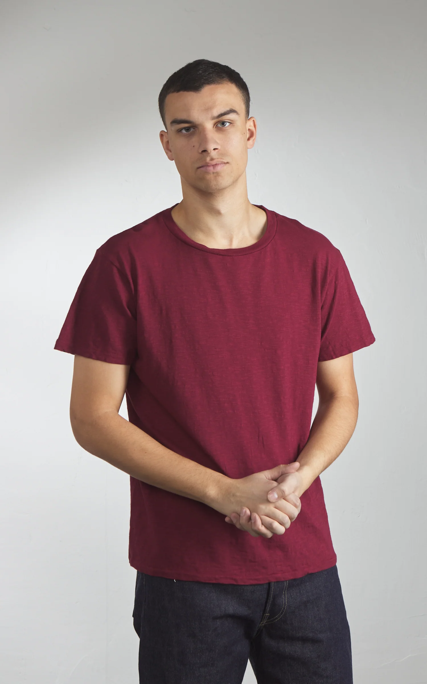 Velva Sheen Rolled Crew Neck Tee Burgundy - Image 5
