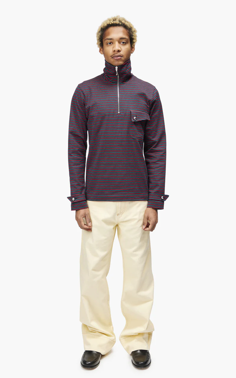 Wales Bonner Franco Half Zip Top Multi/Navy - Image 2