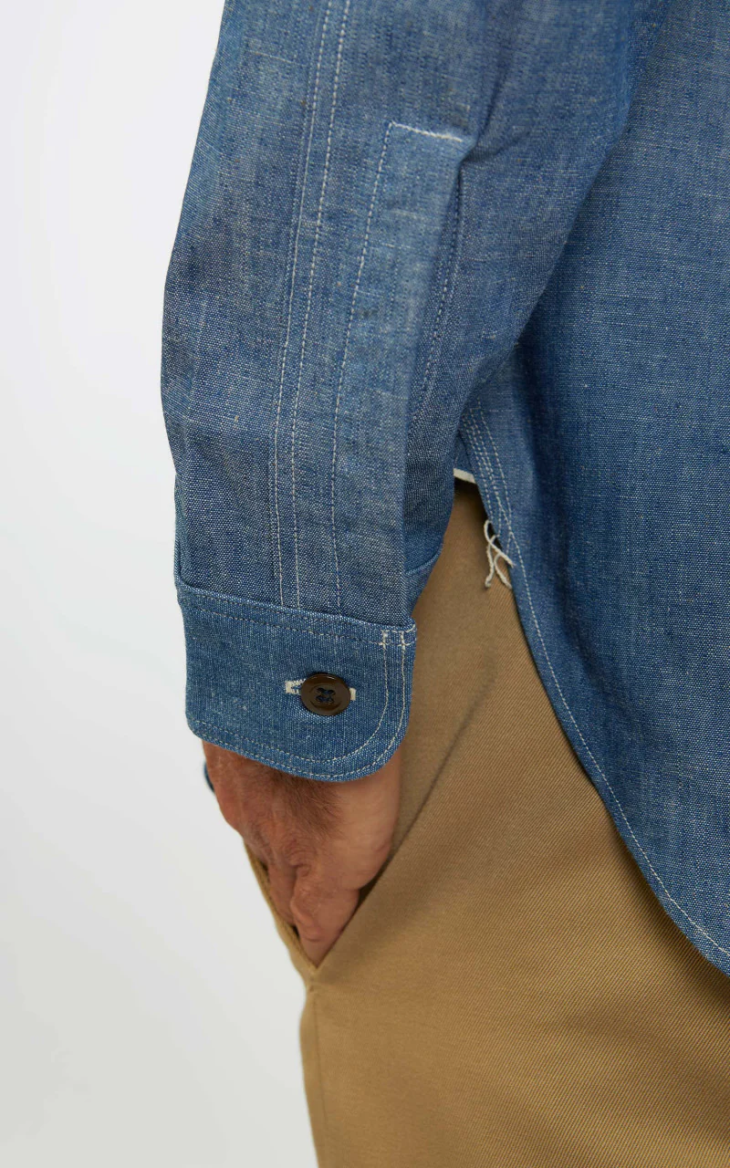 Warehouse & Co. 3036 Chambray Shirt Duck Digger W/ Elbow Patch Saxe Blue - Image 11