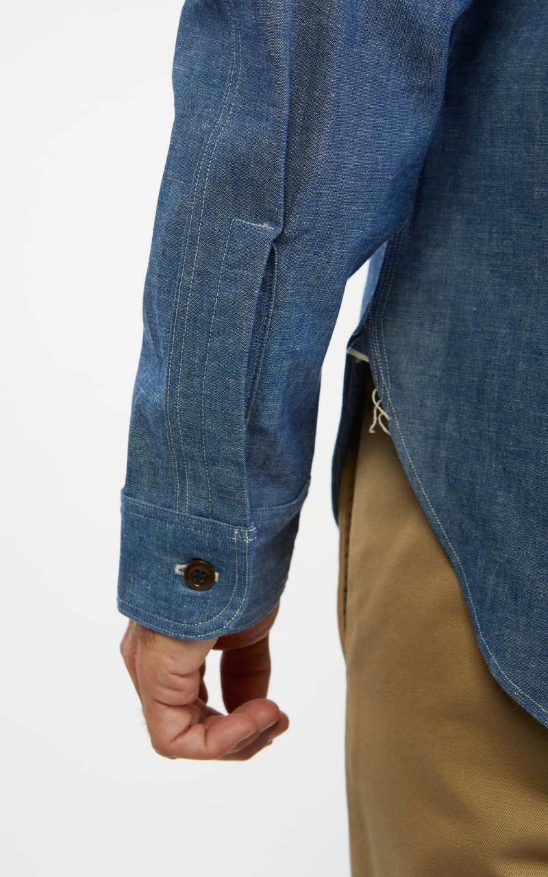 Warehouse & Co. 3036 Chambray Shirt Duck Digger W/ Elbow Patch Saxe Blue - Image 12
