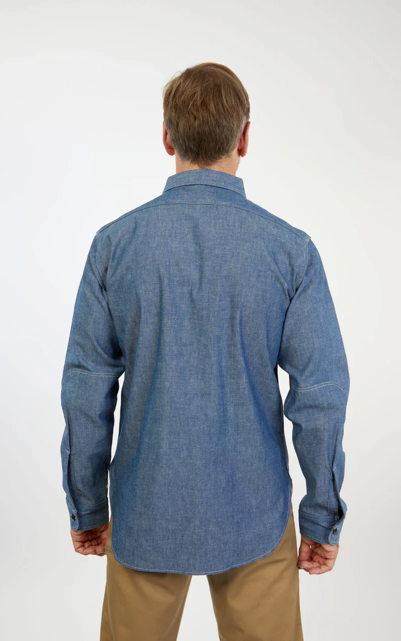 Warehouse & Co. 3036 Chambray Shirt Duck Digger W/ Elbow Patch Saxe Blue - Image 8