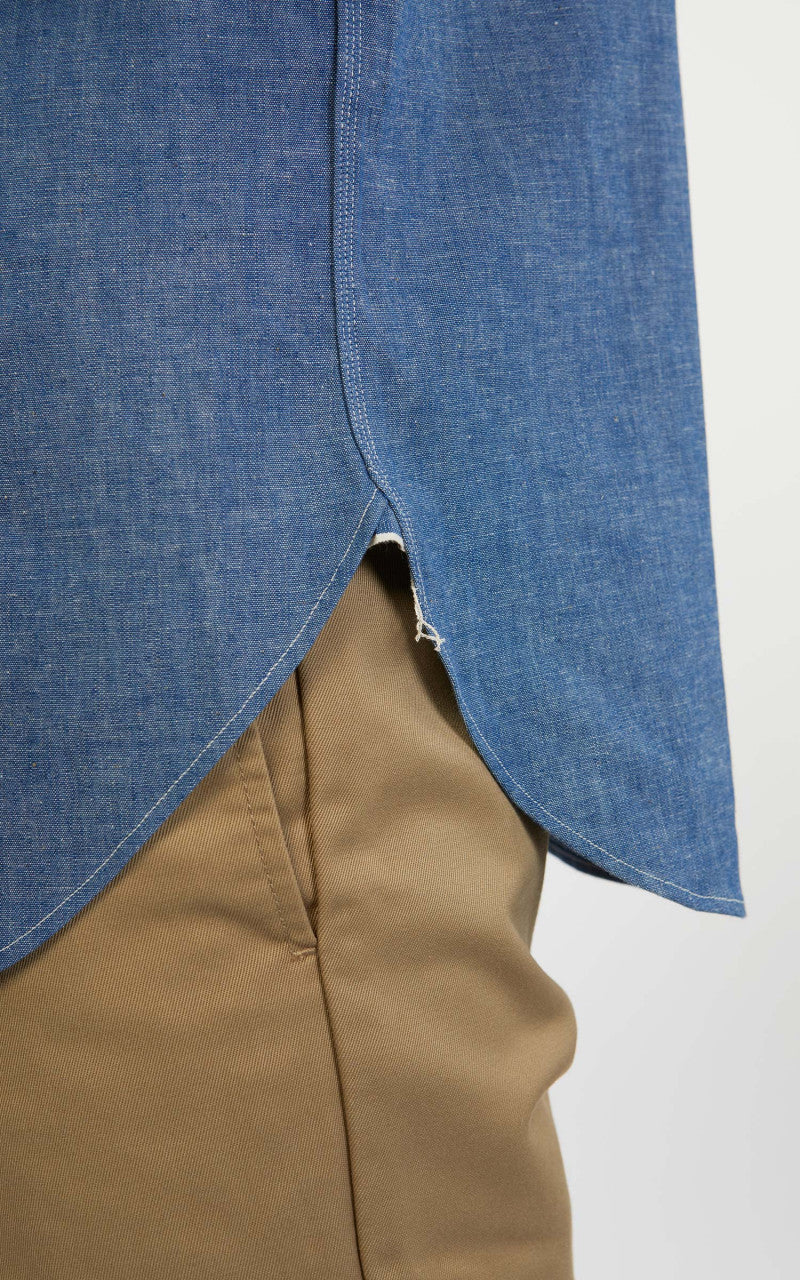 Warehouse & Co. 3036 Chambray Shirt Duck Digger W/ Elbow Patch Saxe Blue - Image 9