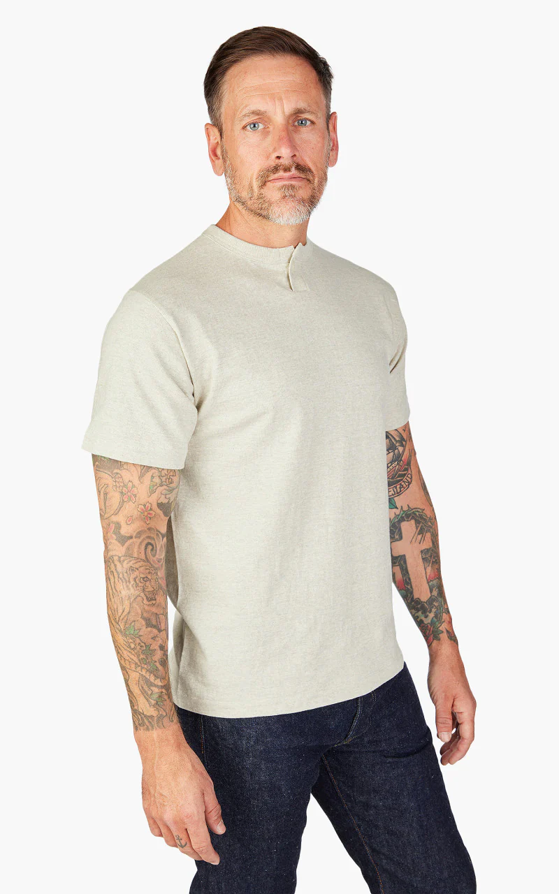Warehouse & Co. 4082 One Button Henley T-Shirt Oatmeal - Image 4