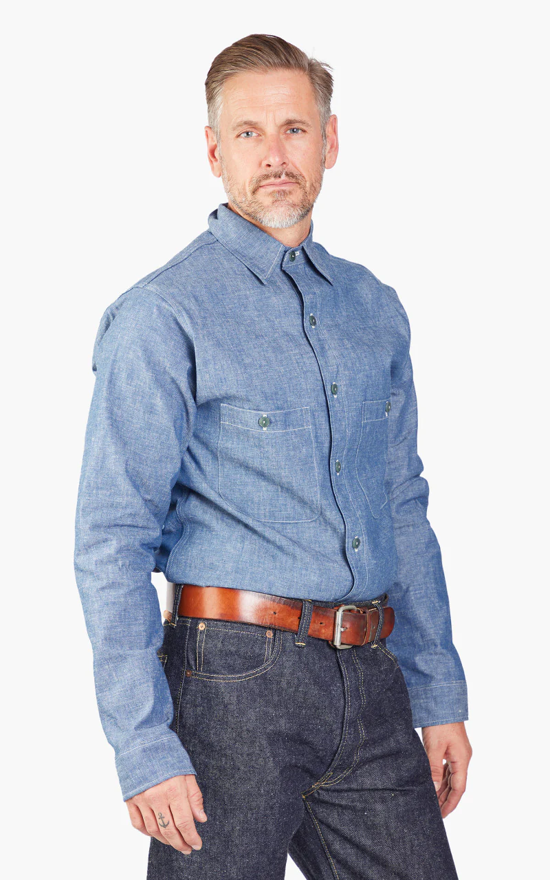 Warehouse & Co. Lot 3044 L/S USN Chambray Shirt Chambray Blue - Image 3