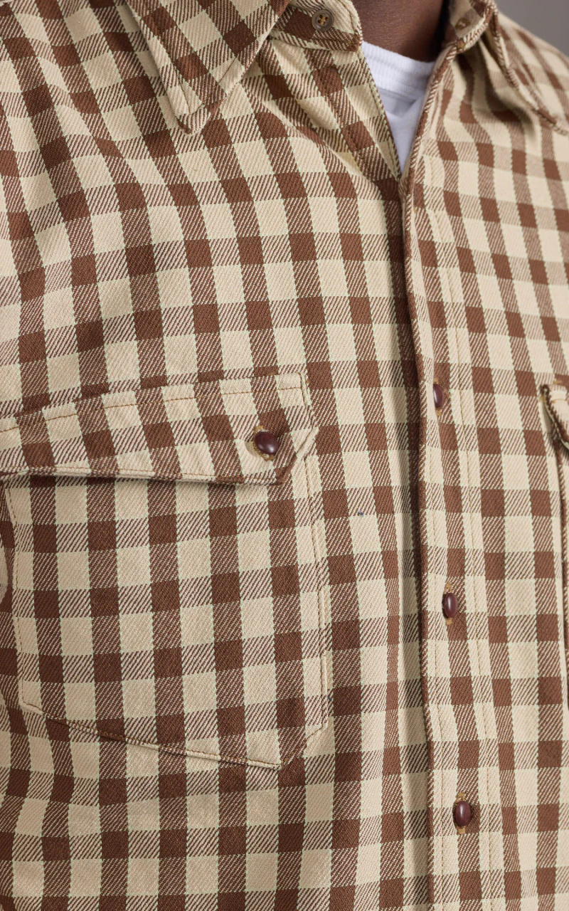 Warehouse & Co. Lot 3052 Long Horn Type Flannel Western Shirt Brown Check - Image 3