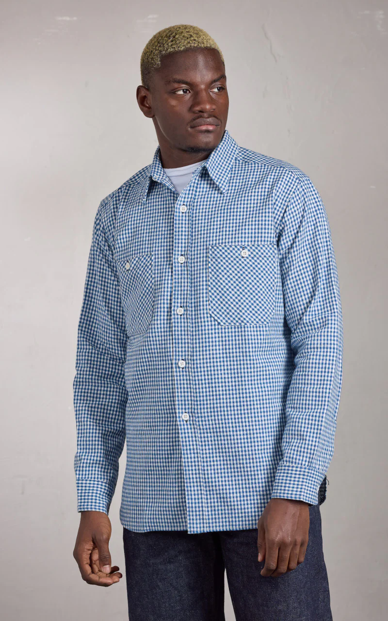Warehouse & Co. Lot 3055 Long Sleeve Check Work Shirt Blue - Image 2