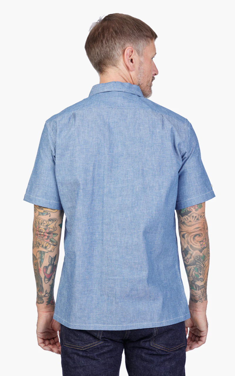 Warehouse & Co. Lot 3091 S/S Open Collar Shirt Chambray Blue - Image 9