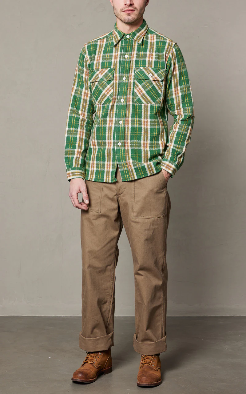 Warehouse & Co. Lot 3104 Flannel Shirt O/W Pattern C Green - Image 2