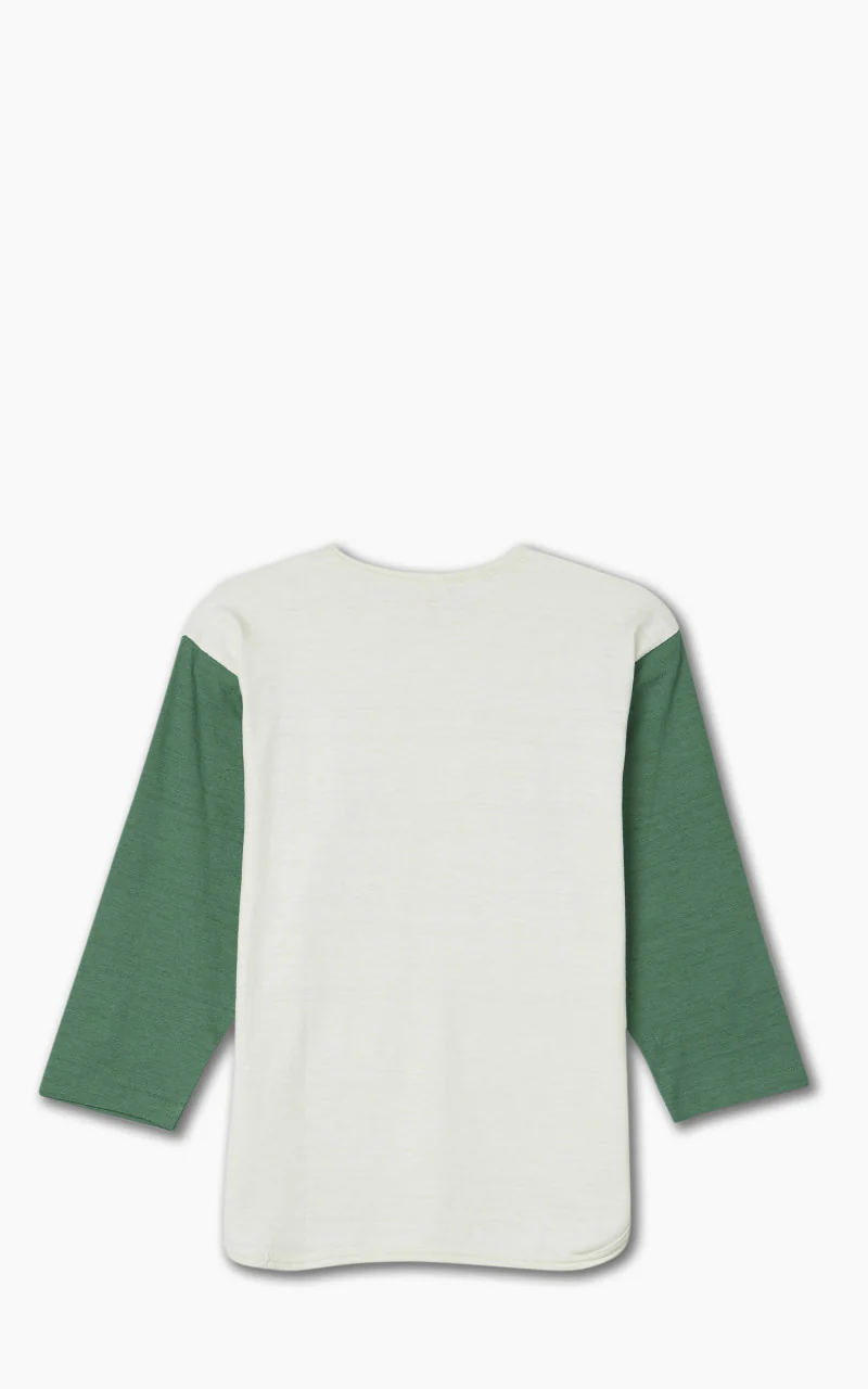Warehouse & Co. Lot 4058 Three Quarter Baseball Henley T-Shirt Cream/Light Green - Image 3