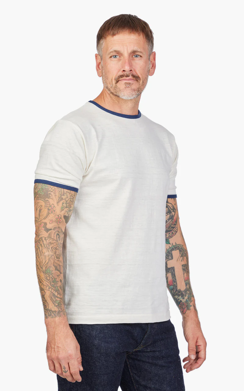 Warehouse & Co. Lot 4059 Ringer Tee No Print Cream/Navy - Image 4