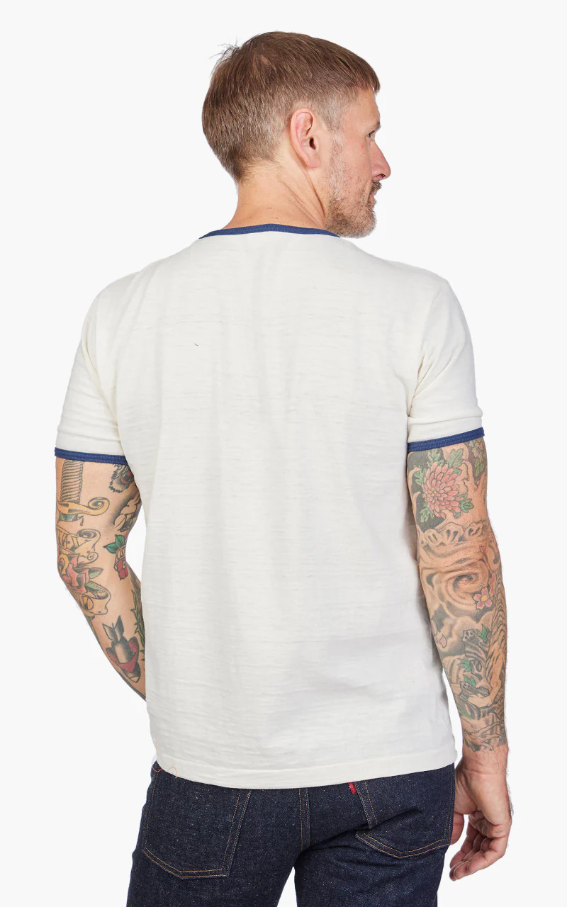 Warehouse & Co. Lot 4059 Ringer Tee No Print Cream/Navy - Image 6