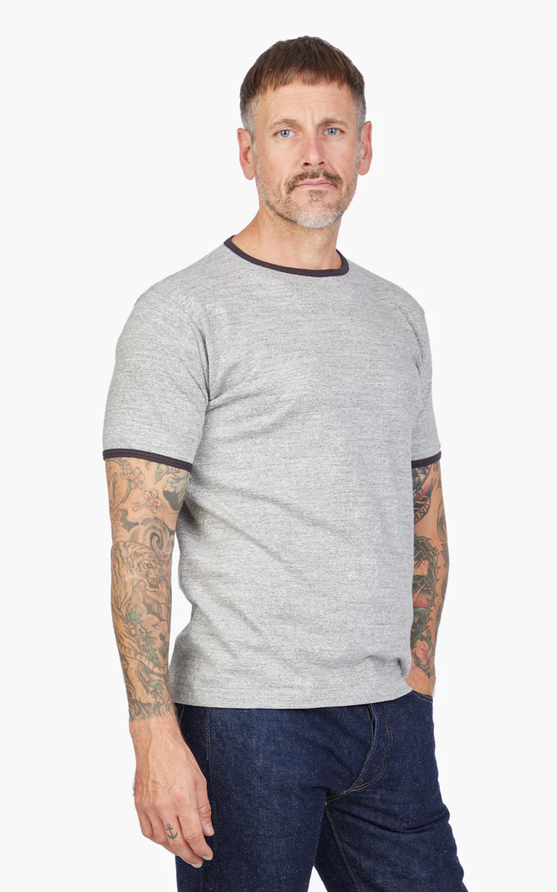 Warehouse & Co. Lot 4059 Ringer Tee No Print Heather Grey/Sumikuro - Image 4