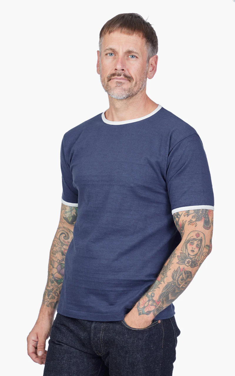 Warehouse & Co. Lot 4059 Ringer Tee No Print Navy/Cream - Image 4