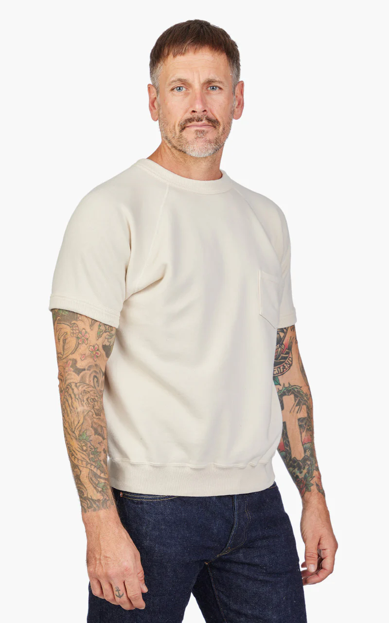 Warehouse & Co. Lot 4085 Short Sleeve Pocket Sweatshirt Cream - Image 6
