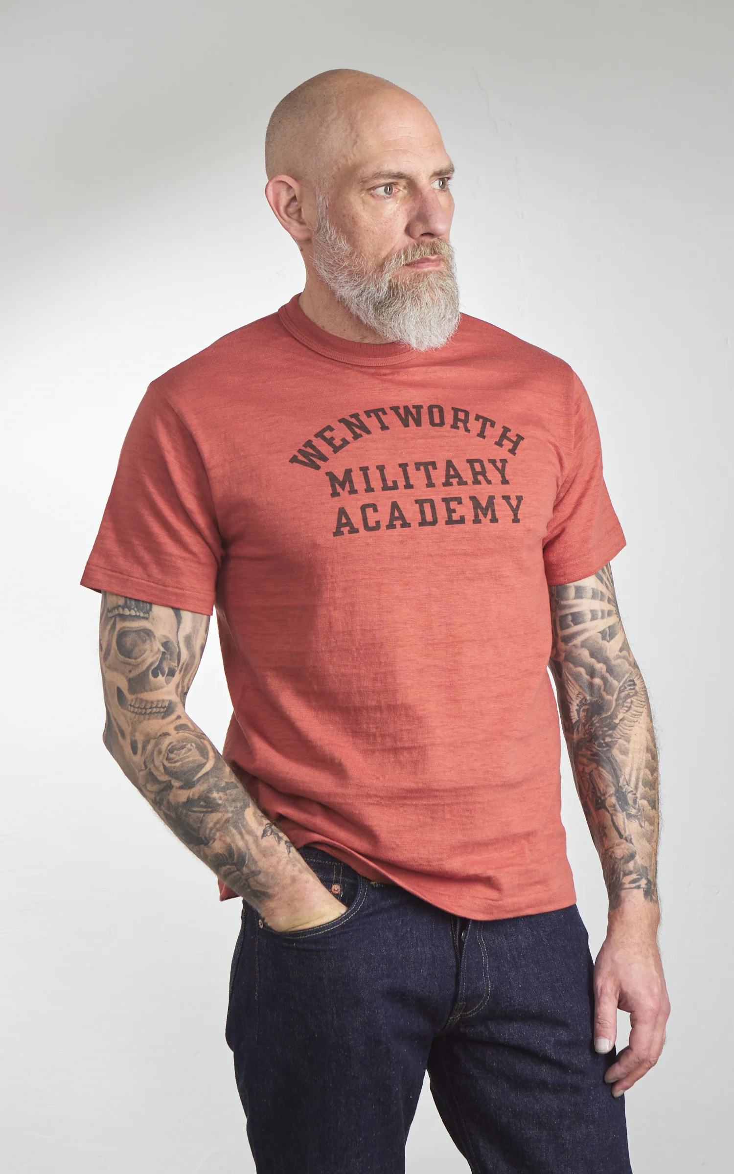 Warehouse & Co. Lot 4601 Military Academy T-Shirt Salmon - Image 4