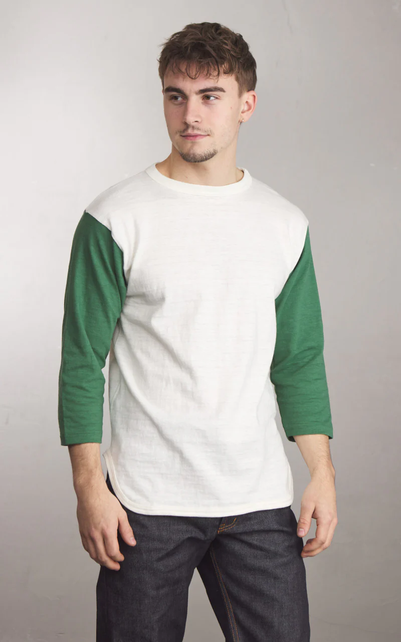 Warehouse & Co. Lot 4800 Three Quarter Baseball T-Shirt Cream/Light Green - Image 2