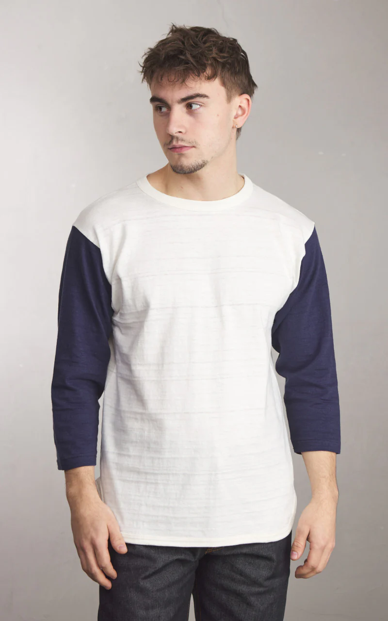 Warehouse & Co. Lot 4800 Three Quarter Baseball T-Shirt Cream/Navy - Image 2