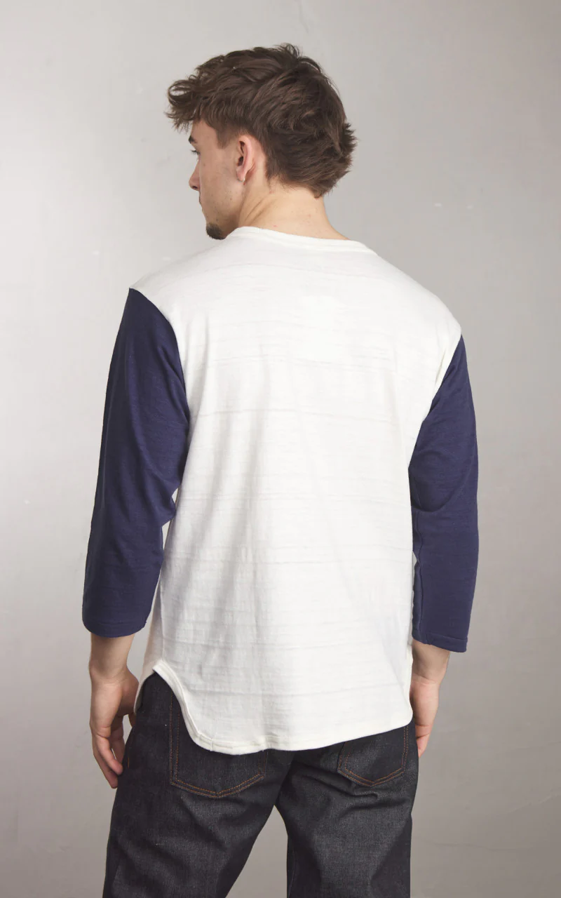 Warehouse & Co. Lot 4800 Three Quarter Baseball T-Shirt Cream/Navy - Image 3