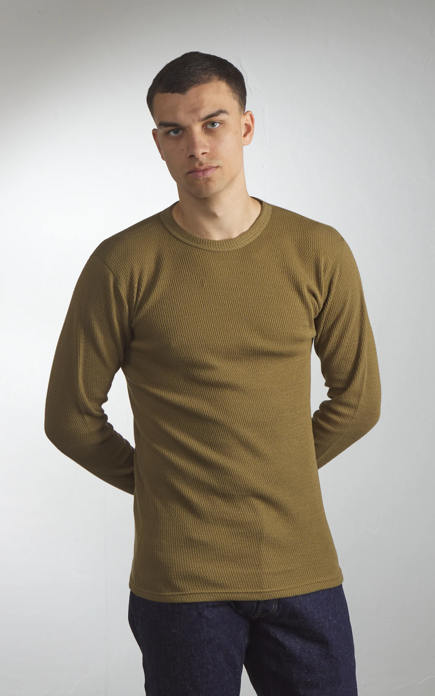Warehouse & Co. Lot 5903 Crewneck Waffle LS T-Shirt OD Green - Image 4