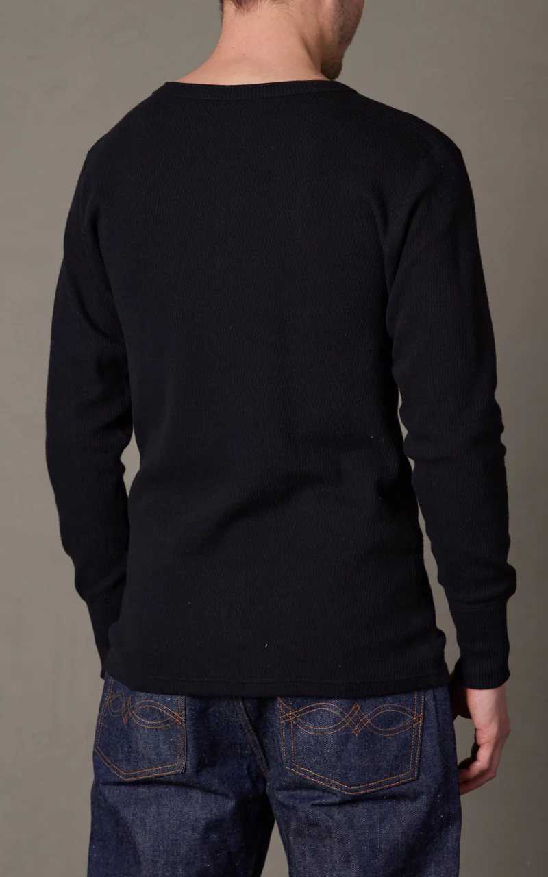 Warehouse & Co. Lot 5904 Waffle-Knit Henley Neck Long Sleeve T-Shirt Black - Image 4