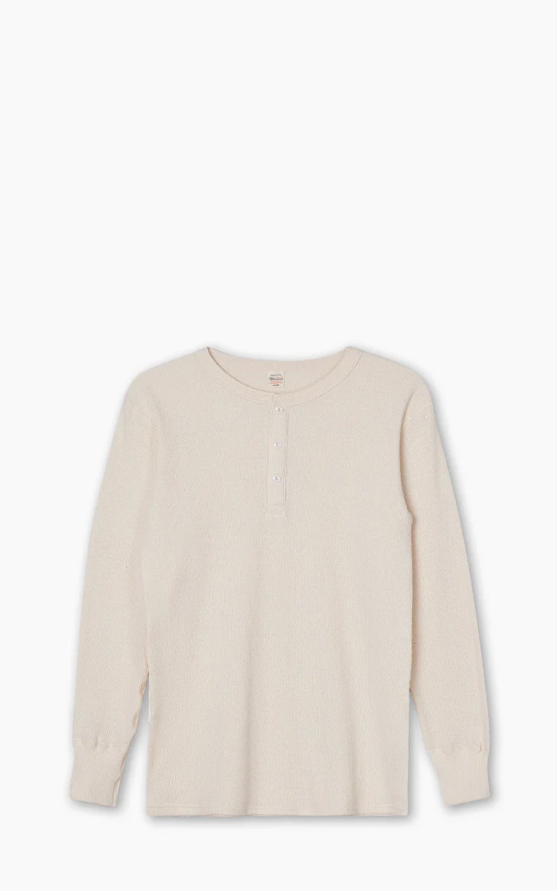 Warehouse & Co. Lot 5904 Waffle-Knit Henley Neck Long Sleeve T-Shirt Natural