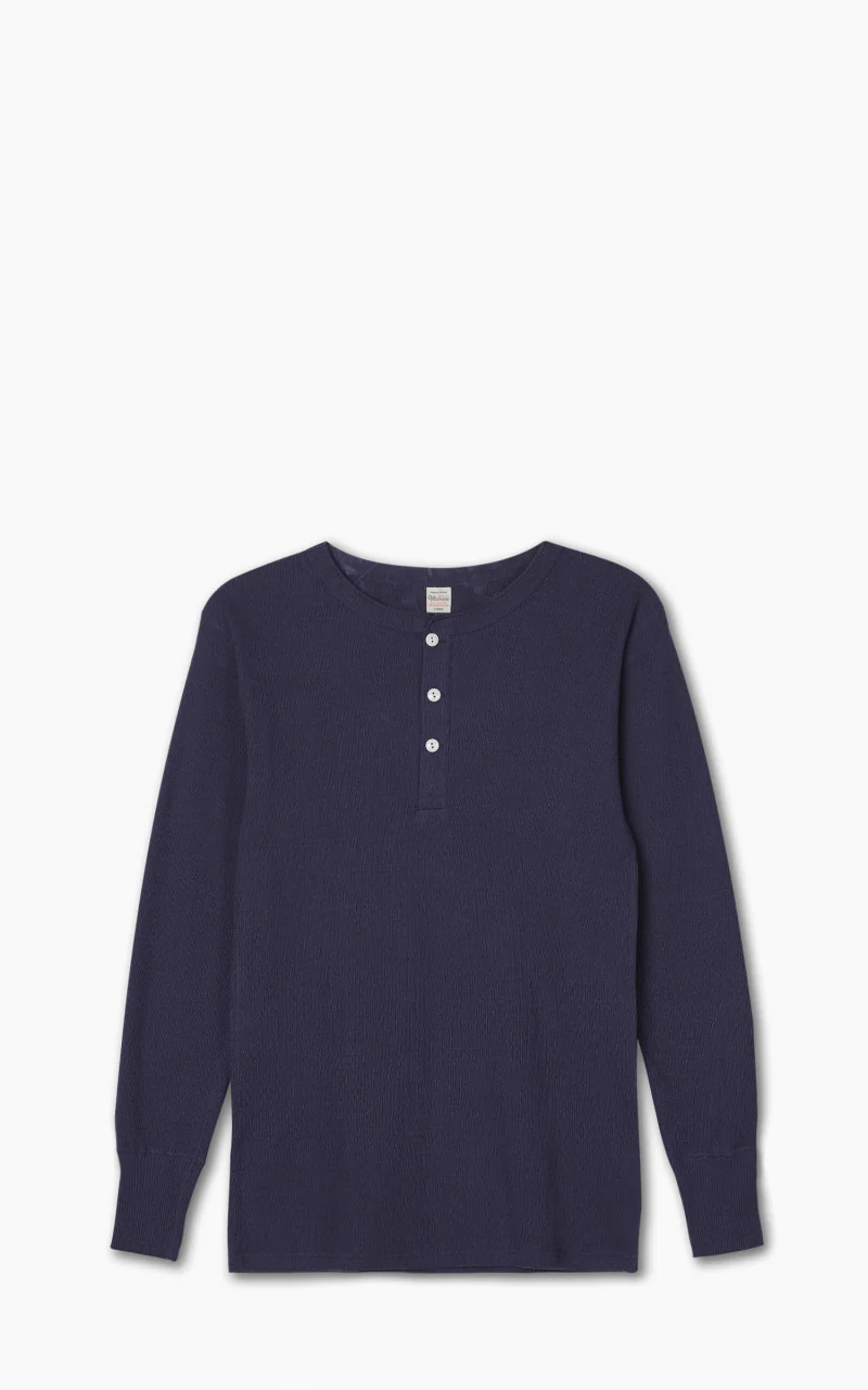 Lot 5904 Waffle-Knit Henley Neck Long Sleeve T-Shirt Navy
