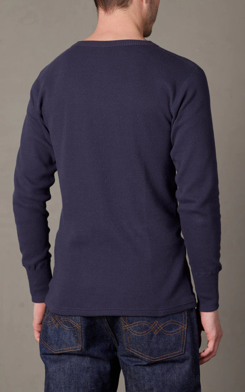 Lot 5904 Waffle-Knit Henley Neck Long Sleeve T-Shirt Navy - Image 4