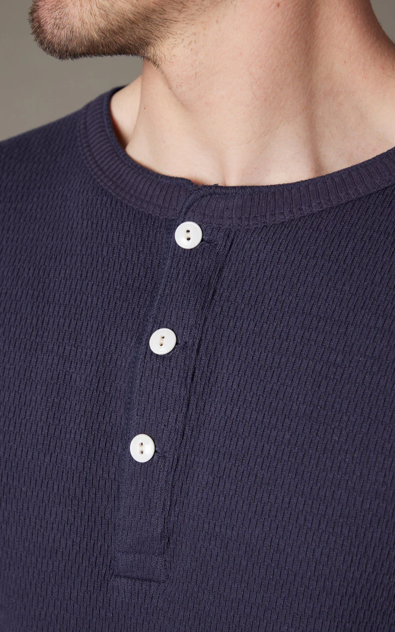 Lot 5904 Waffle-Knit Henley Neck Long Sleeve T-Shirt Navy - Image 5