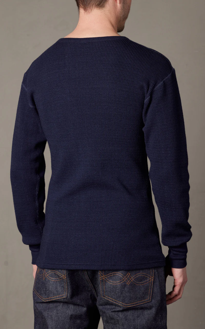 Warehouse & Co. Lot 5911 Waffle-Knit Crew Neck Long Sleeve T-Shirt Indigo - Image 4