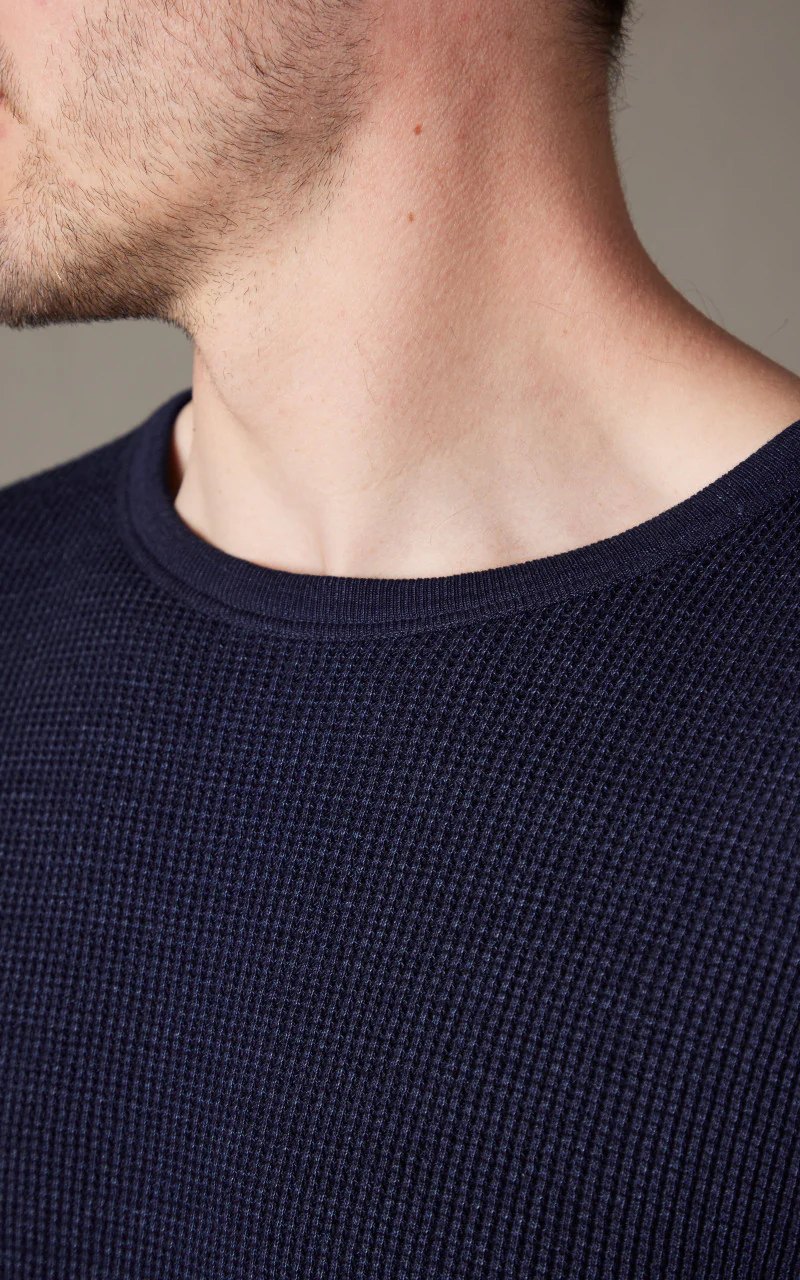 Warehouse & Co. Lot 5911 Waffle-Knit Crew Neck Long Sleeve T-Shirt Indigo - Image 5