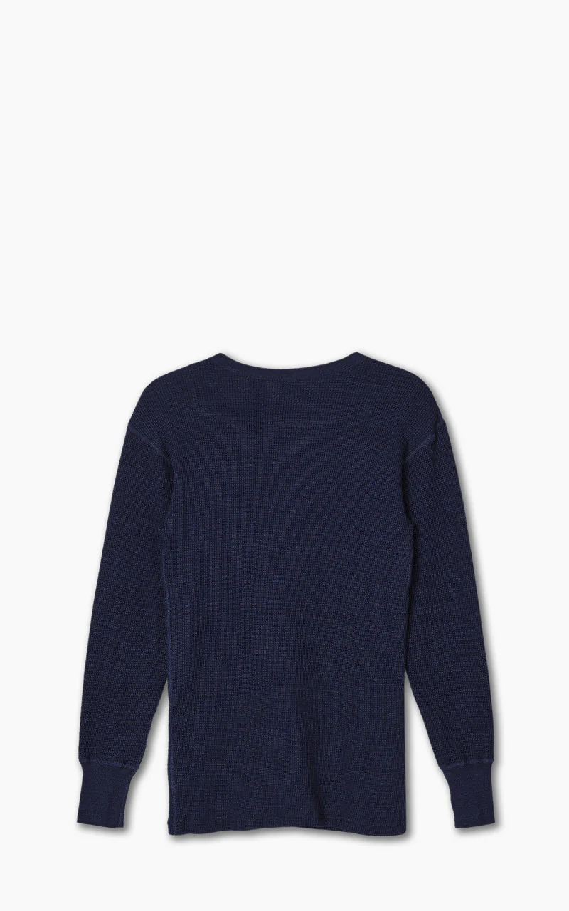 Warehouse & Co. Lot 5912 Waffle-Knit Henley Neck Long Sleeve T-Shirt Indigo - Image 6