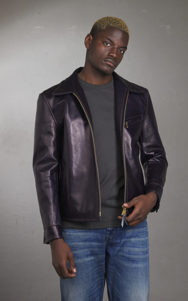 Y'2 Leather IR-42 Horsehide Single Riders Leather Jacket Indigo - Image 5