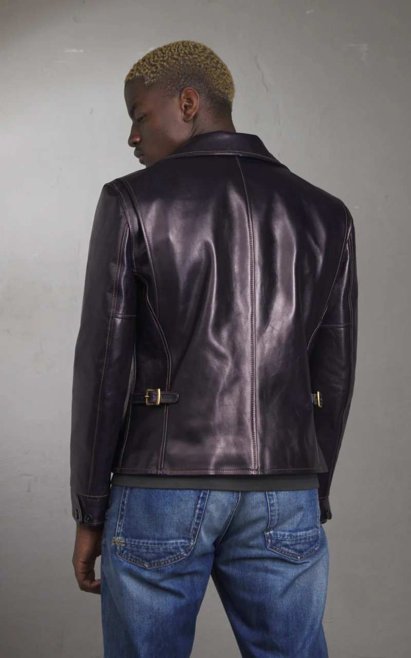 Y'2 Leather IR-42 Horsehide Single Riders Leather Jacket Indigo - Image 9