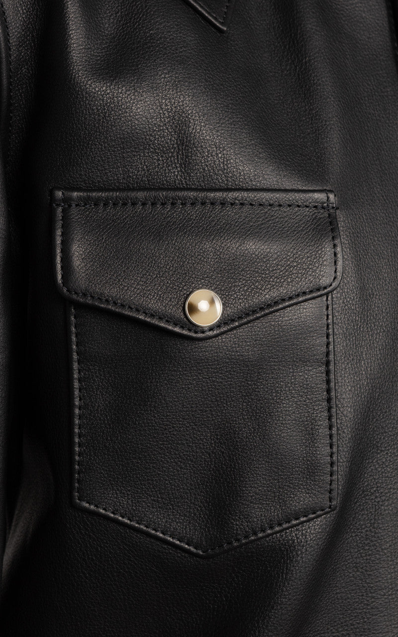 Y'2 Leather Steer Oil Leather Western Shirt Black - Image 9