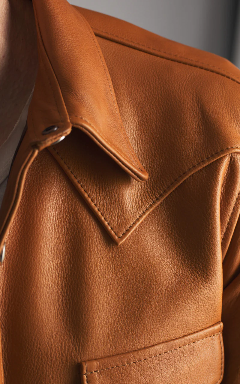 Y'2 Leather Steer Oil Leather Western Shirt Camel - Image 12