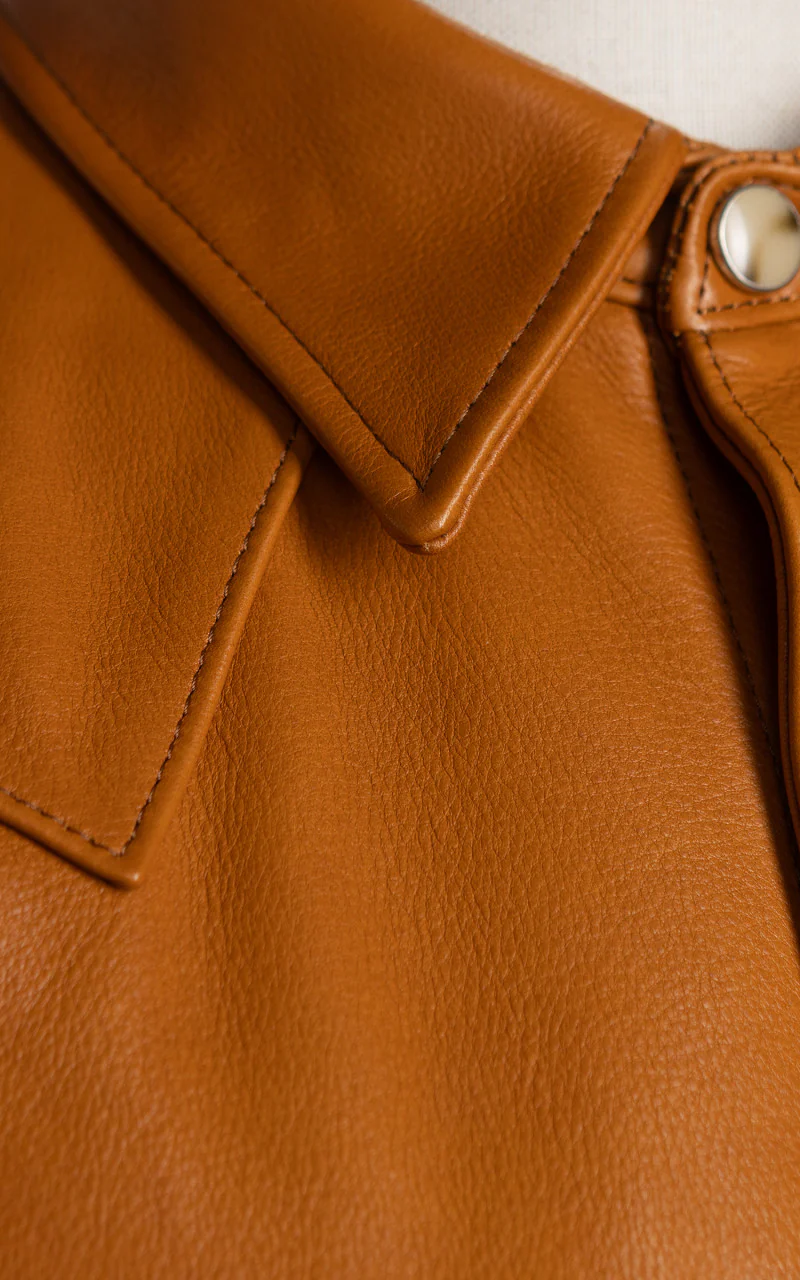 Y'2 Leather Steer Oil Leather Western Shirt Camel - Image 5