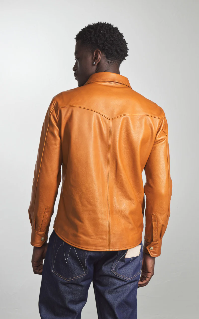 Y'2 Leather Steer Oil Leather Western Shirt Camel - Image 6