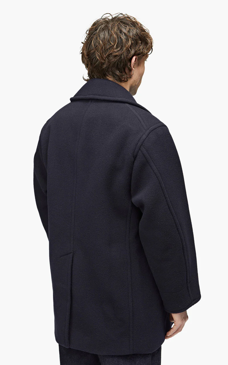 YLÈVE Wool Mosser Pea Coat Navy - Image 4
